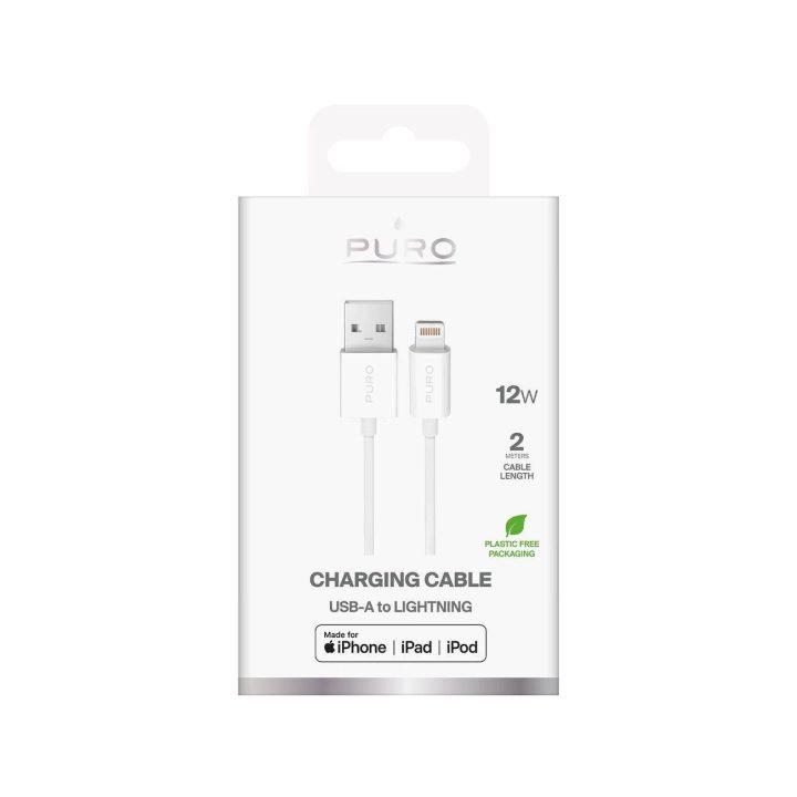 Įkrovimo laidas baltas TPE USB–Lightning 2 m Puro