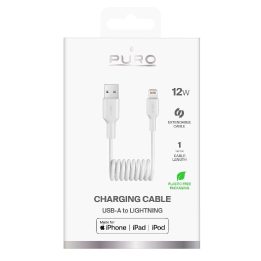 Įkrovimo laidas baltas spiralinis USB–Lightning 1m Puro