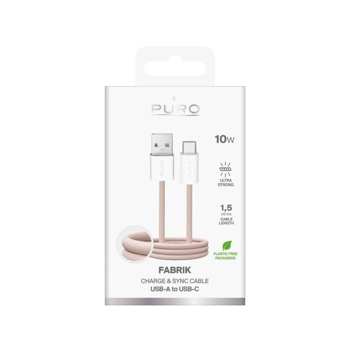 Įkrovimo laidas smėlio spalvos pintas USB-C 1.5 m 10W Puro
