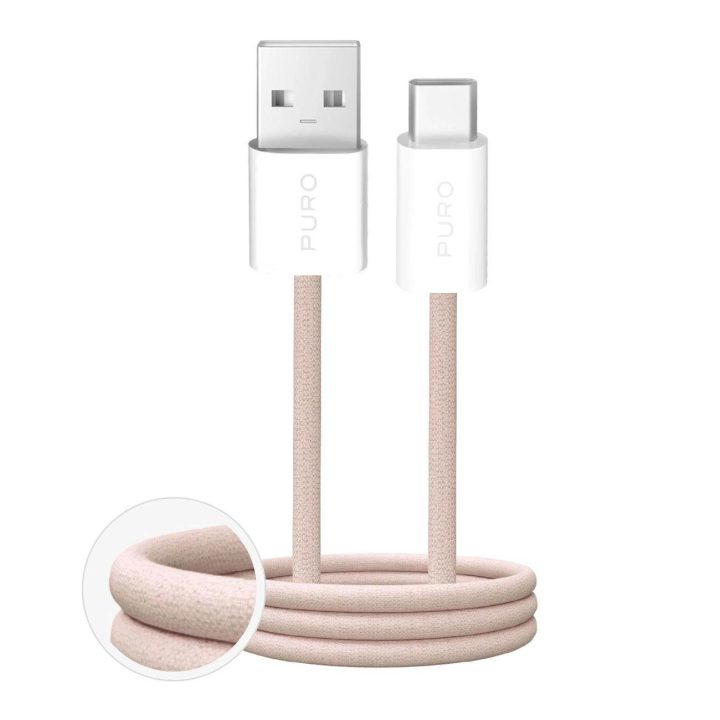 Įkrovimo laidas smėlio spalvos pintas USB-C 1.5 m 10W Puro