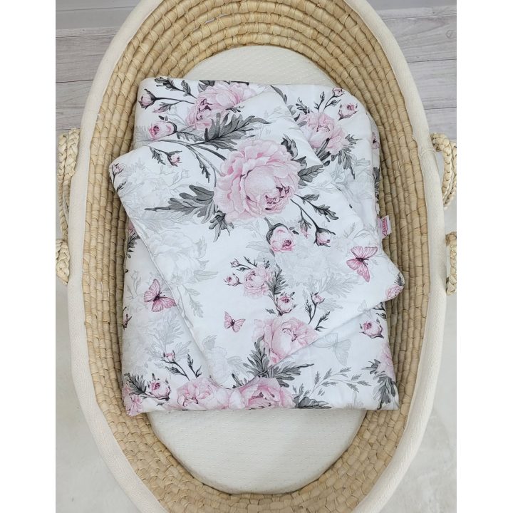 Patalynės komplektas kūdikiui su rožiniais bijūnais 75x100cm Newborn