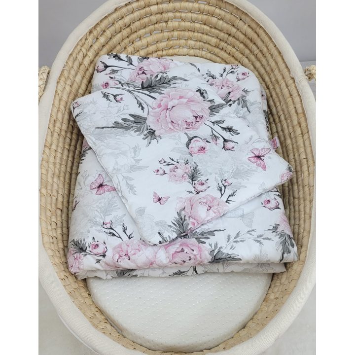 Patalynės komplektas kūdikiui su rožiniais bijūnais 75x100cm Newborn