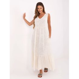 Lininė suknelė be rankovių šviesiai smėlio spalvos vasarai TW