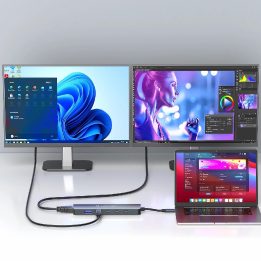 USB-C šakotuvas pilkas aliuminis 6 jungčių su laidu 25 cm