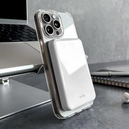 Išorinė baterija balta magnetinė belaidė 5000mAh su USB-C Puro