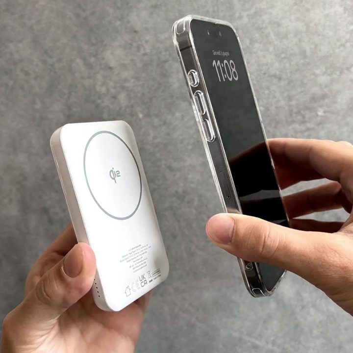 Išorinė baterija balta magnetinė belaidė 5000mAh su USB-C Puro