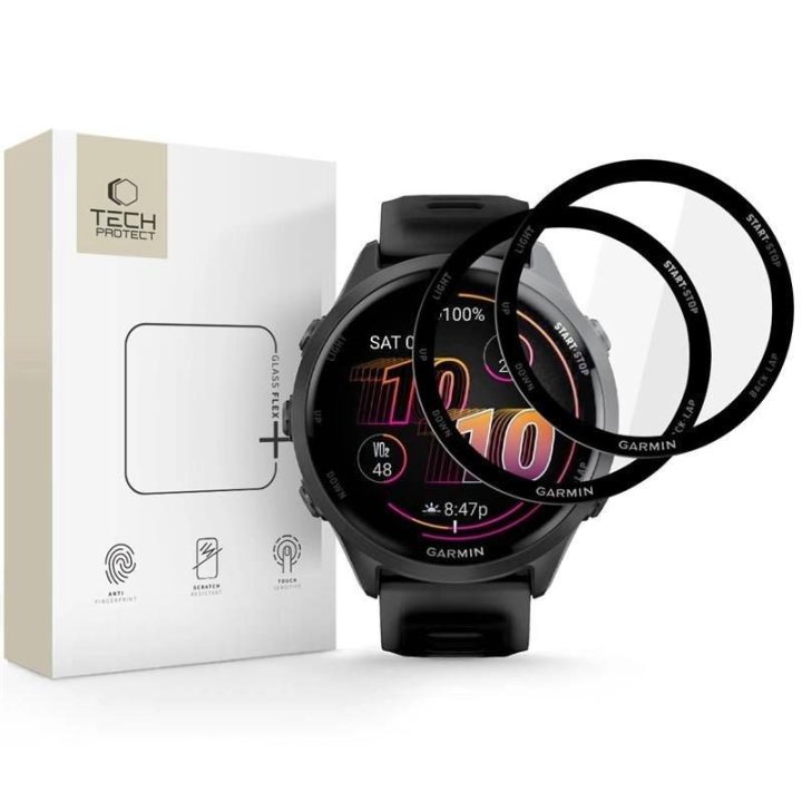 Apsauginis stiklas juodas hibridinis 47 mm laikrodžiui Garmin Forerunner, 2 vnt.,