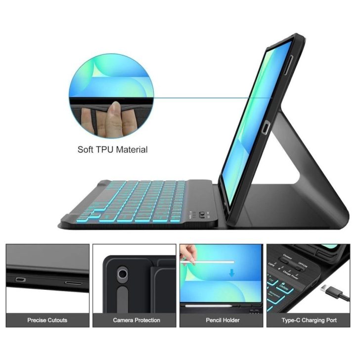 Klaviatūros dėklas su laikikliu ir rašikliu Samsung Galaxy Tab S10 FE+ 13.1, juodas,