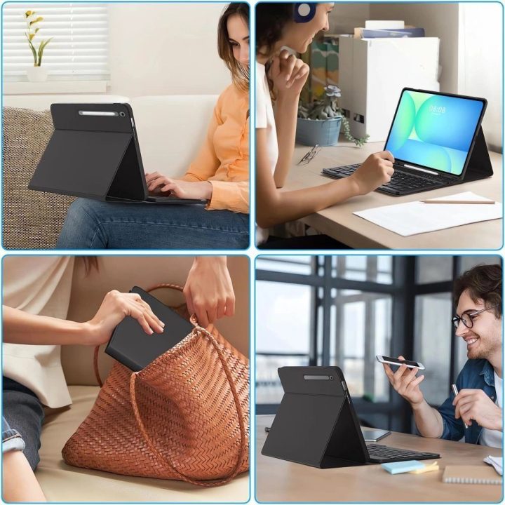 Klaviatūros dėklas su laikikliu ir rašikliu Samsung Galaxy Tab S10 FE+ 13.1, juodas,