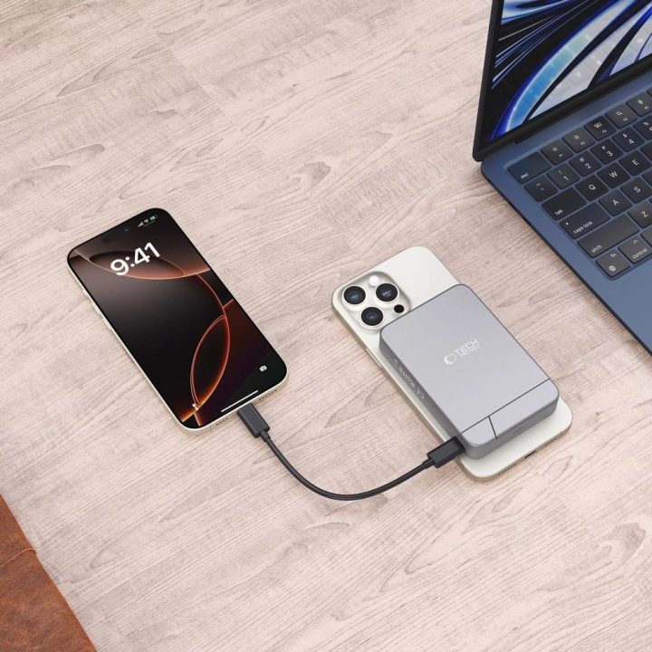 Išorinė baterija pilka su MagSafe ir stovu 10000 mAh