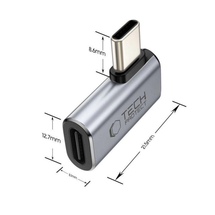 USB-C adapteris pilkas kampinis duomenų perdavimui