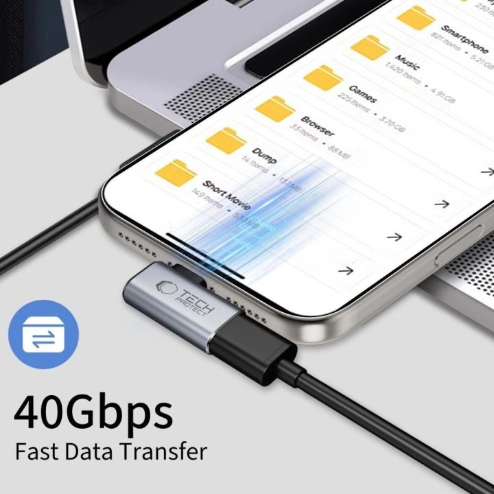 USB-C adapteris pilkas kampinis duomenų perdavimui