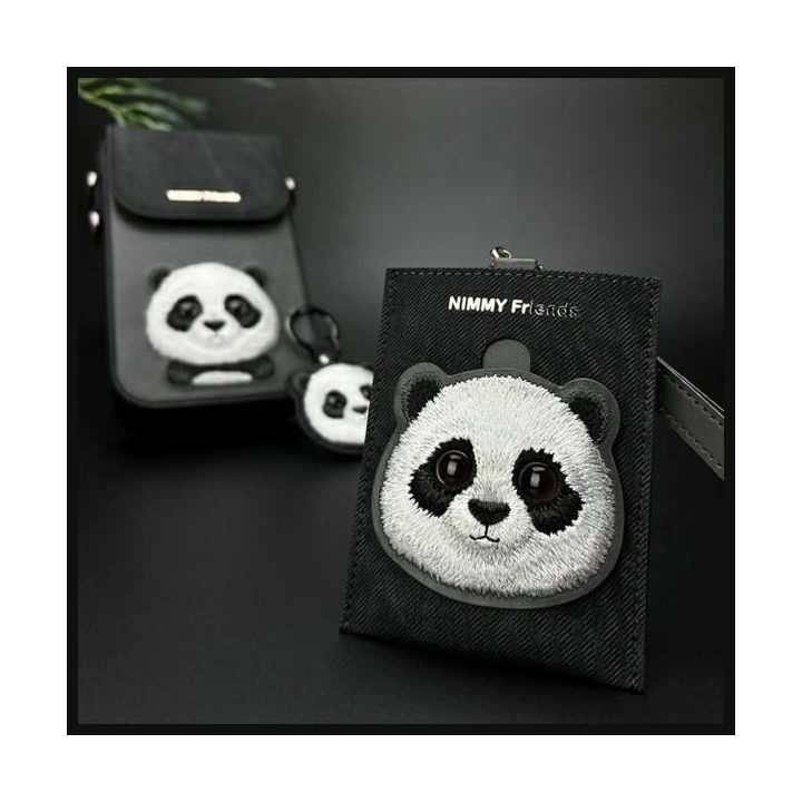 Kortelių dėklas su juoda rankena ir panda dekoru kasdienai Nimmy