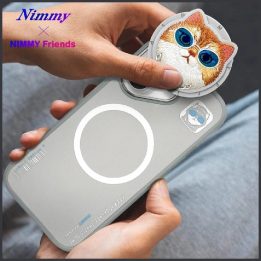 Dėklas telefonui pilkas su magnetiniu laikikliu ir katino dizainu Nimmy