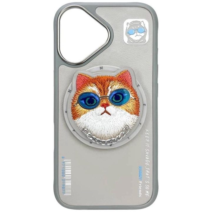Dėklas telefonui pilkas su magnetiniu laikikliu ir katino dizainu Nimmy