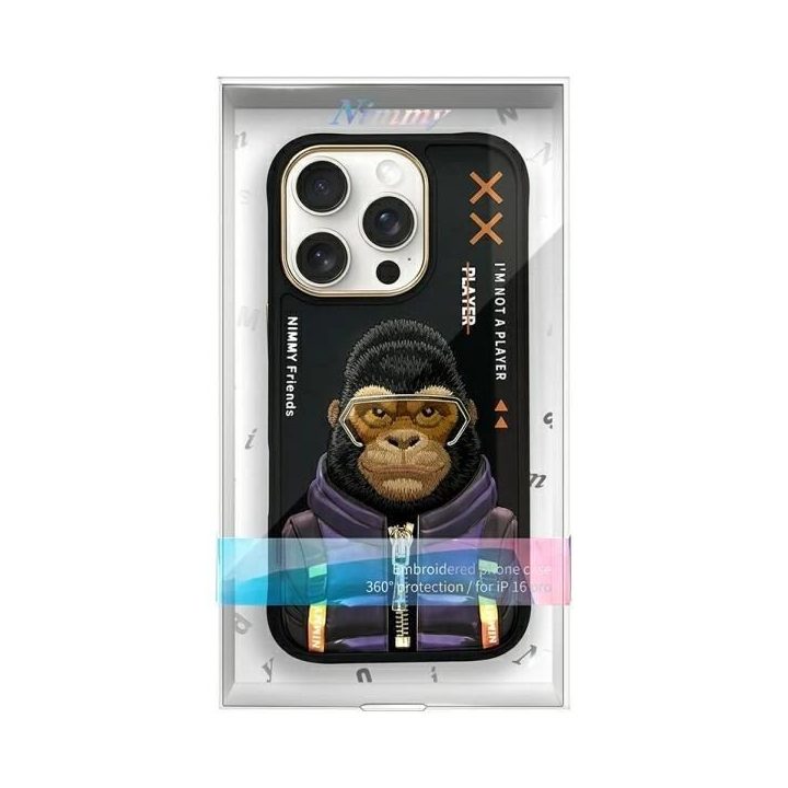 Dėklas telefonui juodas silikoninis su auksiniais mygtukais iPhone 16 Pro Nimmy