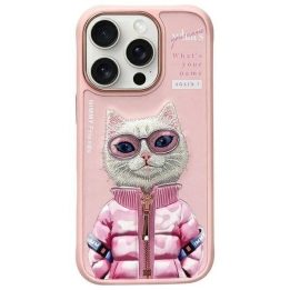 Dėklas telefonui rožinis silikoninis su katės ausytėmis iPhone 16 Pro Nimmy