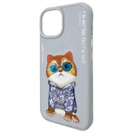 Dėklas telefonui pilkas su katinu iPhone 15 Nimmy