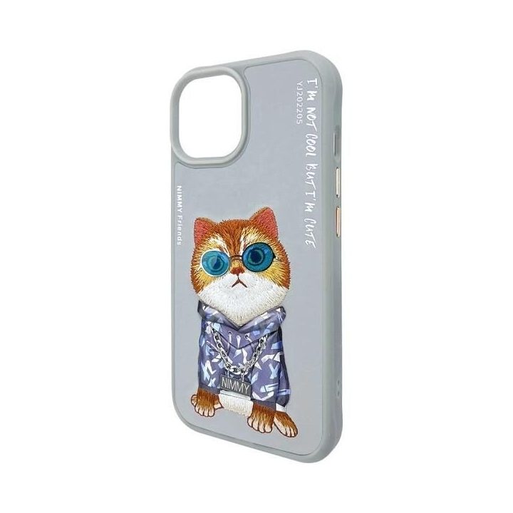 Dėklas telefonui pilkas su katinu iPhone 15 Nimmy