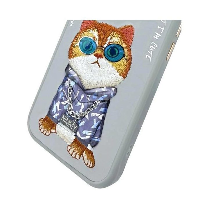 Dėklas telefonui pilkas su katinu iPhone 15 Nimmy
