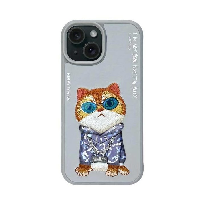 Dėklas telefonui pilkas su katinu iPhone 15 Nimmy