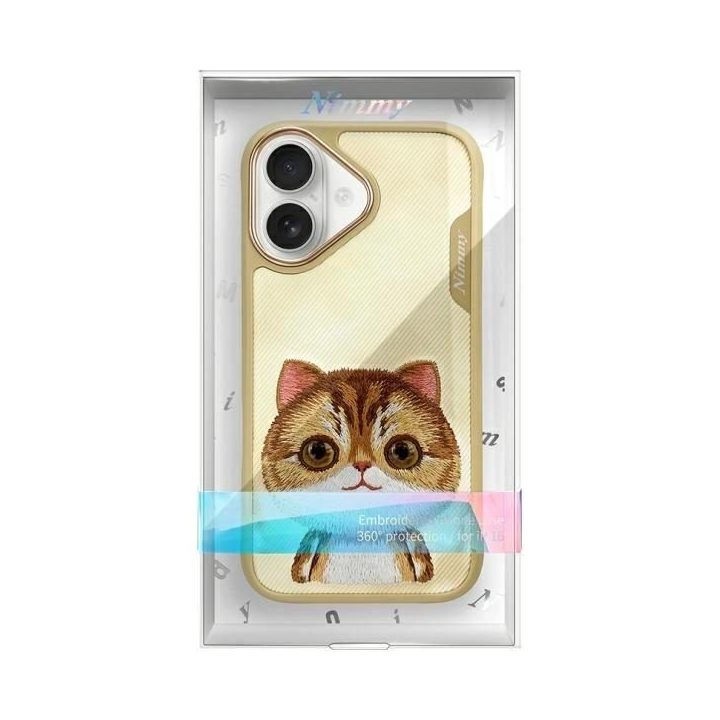 Dėklas telefonui smėlio spalvos su siuvinėtu katinu iPhone 16 Nimmy