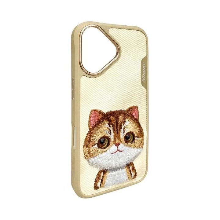 Dėklas telefonui smėlio spalvos su siuvinėtu katinu iPhone 16 Nimmy