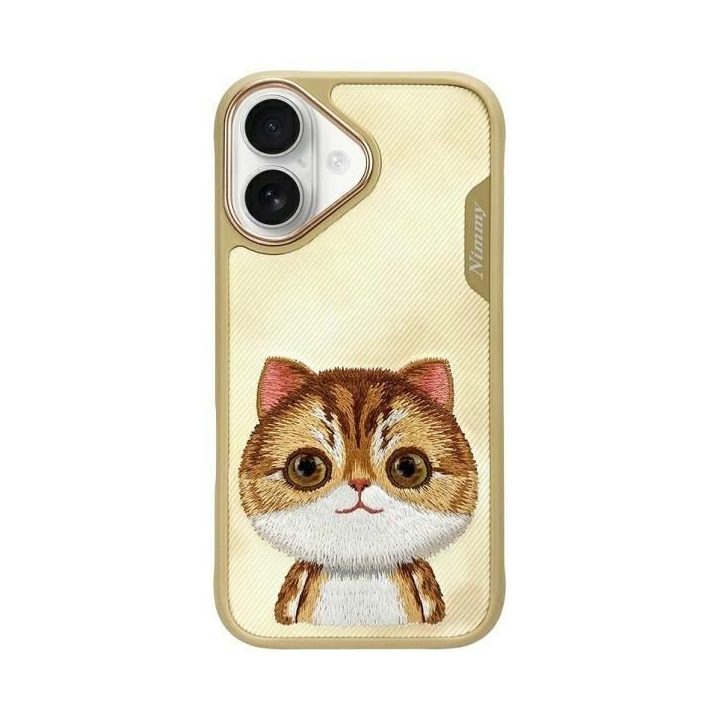Dėklas telefonui smėlio spalvos su siuvinėtu katinu iPhone 16 Nimmy