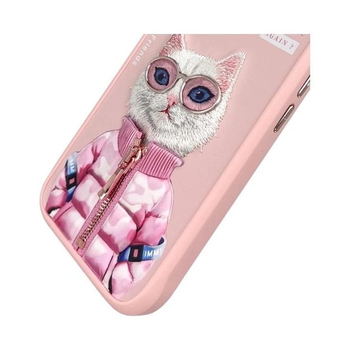 Dėklas telefonui rožinis su katės piešiniu iPhone 16 Nimmy