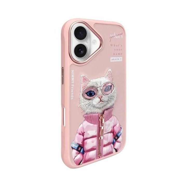 Dėklas telefonui rožinis su katės piešiniu iPhone 16 Nimmy