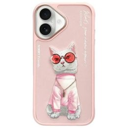 Dėklas telefonui rožinis su katės piešiniu iPhone 16 Nimmy