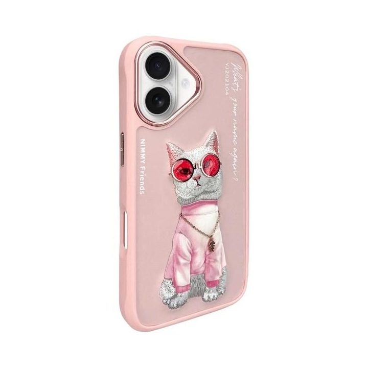 Dėklas telefonui rožinis su katės piešiniu iPhone 16 Nimmy
