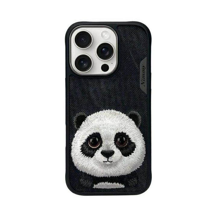 Dėklas telefonui juodas silikoninis su panda iPhone 16 Pro Max Nimmy