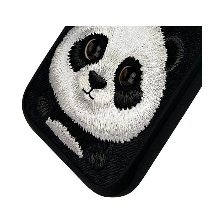 Dėklas telefonui juodas silikoninis su panda iPhone 16 Pro Max Nimmy