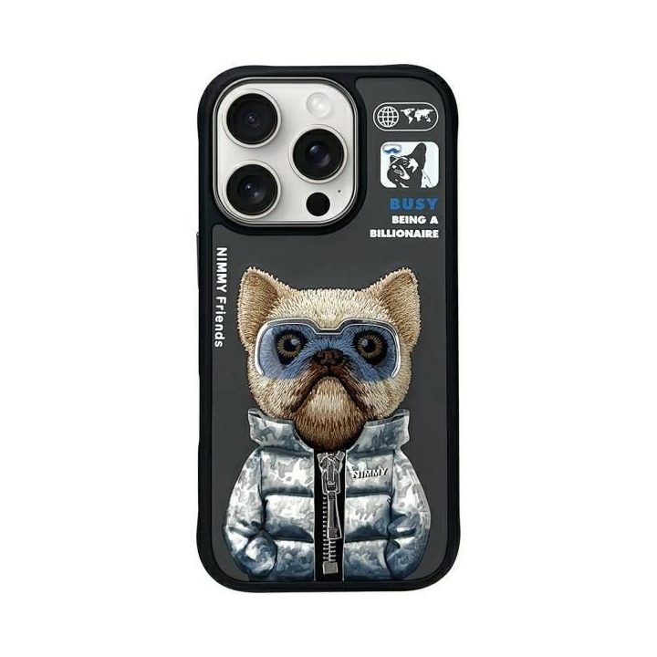 Dėklas telefonui juodas silikoninis su šuniuko dizainu iPhone 16 Pro Max Nimmy