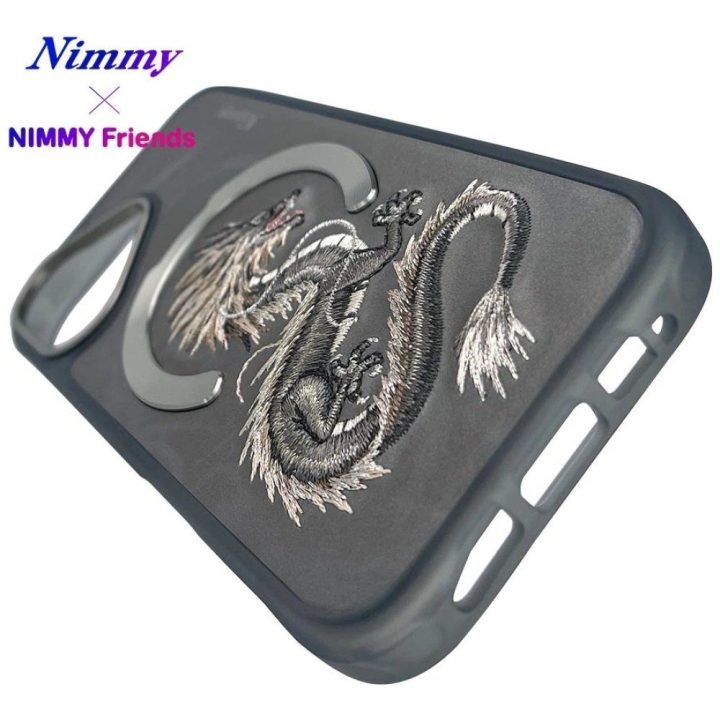 Dėklas telefonui pilkas su drakono raštu ir MagSafe funkcija Nimmy