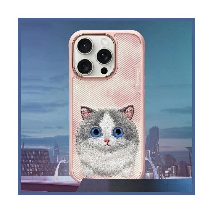 Dėklas telefonui rožinis silikoninis su katės dizainu iPhone 16 Pro Max Nimmy