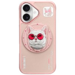 Dėklas telefonui rožinis su magnetiniu laikikliu ir katino dizainu iPhone 16 Nimmy