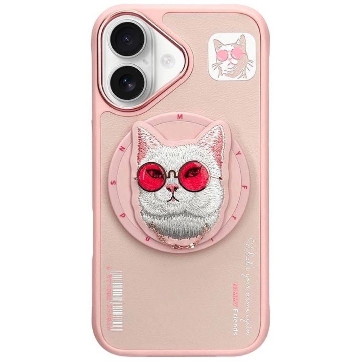 Dėklas telefonui rožinis su magnetiniu laikikliu ir katino dizainu iPhone 16 Nimmy