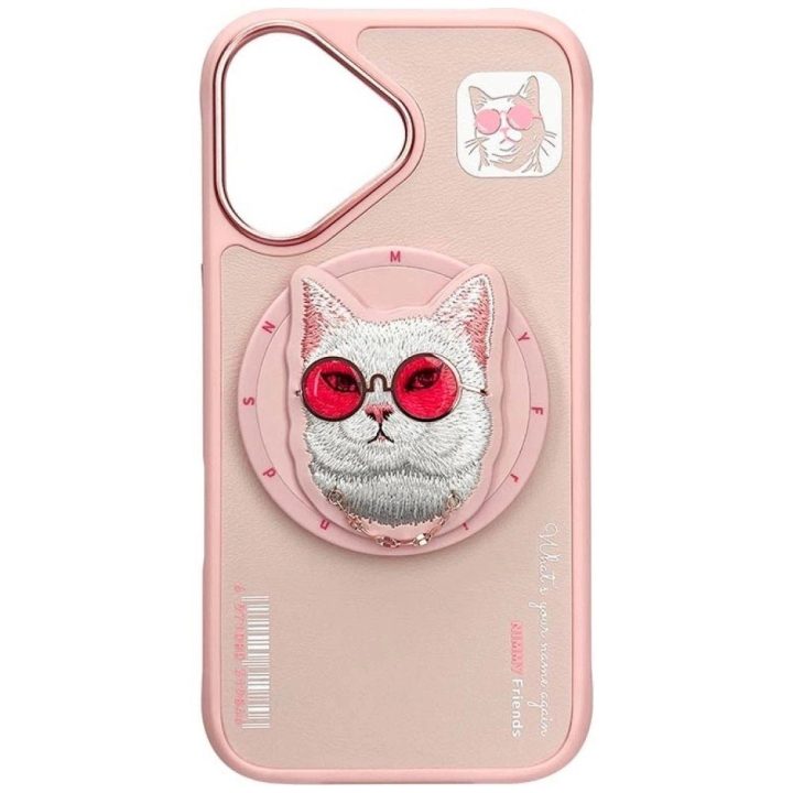 Dėklas telefonui rožinis su magnetiniu laikikliu ir katino dizainu iPhone 16 Nimmy