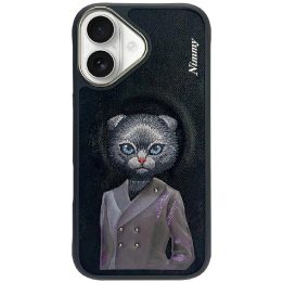 Dėklas telefonui juodas su magnetu ir katino piešiniu iPhone 16 Nimmy