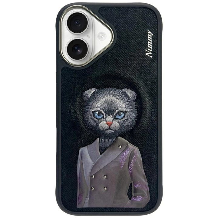 Dėklas telefonui juodas su magnetu ir katino piešiniu iPhone 16 Nimmy