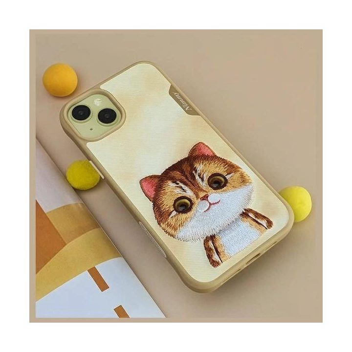 Dėklas telefonui su kate, gelsvas, silikoninis, iPhone 15 Pro Max, Nimmy