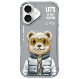 Dėklas telefonui pilkas su meškučiu iPhone 16 Nimmy