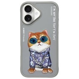 Dėklas telefonui pilkas su katino piešiniu iPhone 16 Nimmy