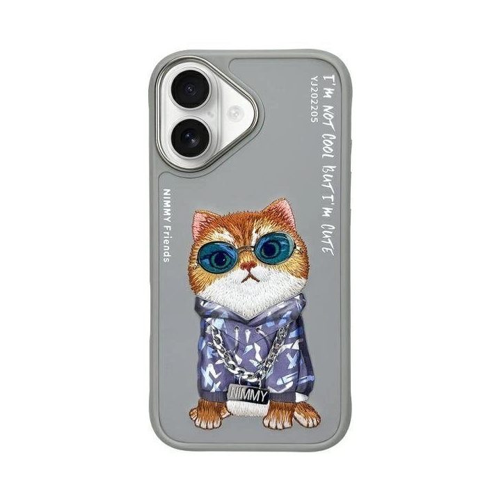 Dėklas telefonui pilkas su katino piešiniu iPhone 16 Nimmy