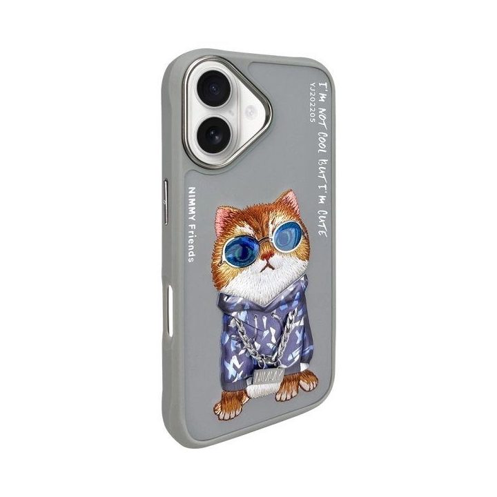 Dėklas telefonui pilkas su katino piešiniu iPhone 16 Nimmy