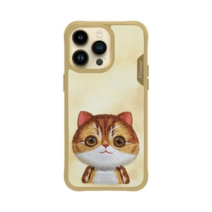 Dėklas telefonui su kate, gelsvas, silikoninis, iPhone 15 Pro, Nimmy