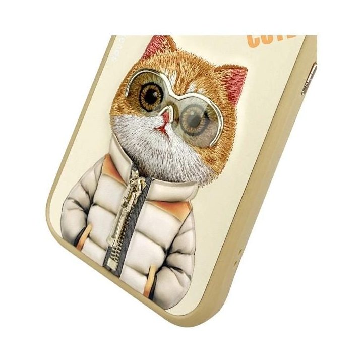 Dėklas telefonui su katinu, smėlio spalvos, iPhone 15 Pro, Nimmy