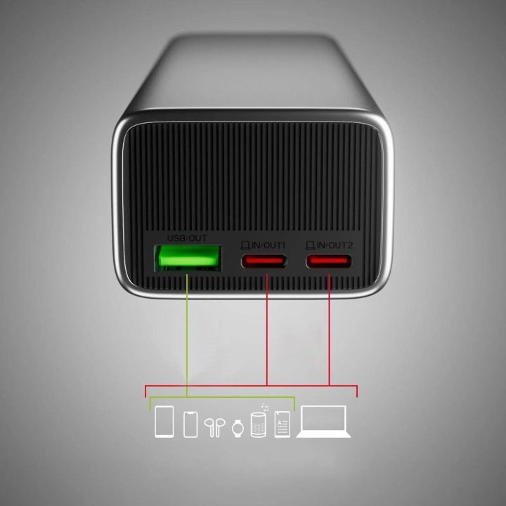 Išorinė baterija pilka su LCD ekranu 10000mAh 35W SBS